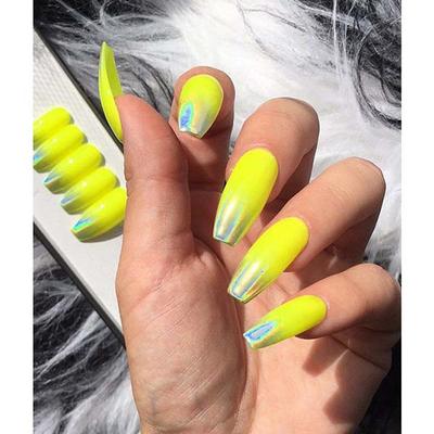 Nails On Board Handmade Press On Gel Nails- Holographic Lemon Yellow Medium 50 gm - Nail Care