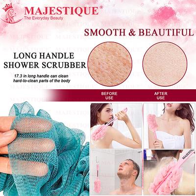 Majestique Long Handle Bath Loofah, Body Scrubber Soft Nylon Mesh Sponge Bath Brush- Multicolor 1's - Loofahs & Sponges