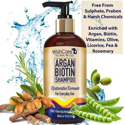 WishCare Argan Biotin Shampoo - Restorative Formula - Moroccan Argan Oil Shampoo 300 ml - Shampoos