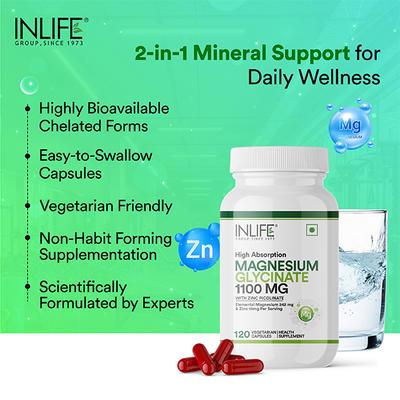 Inlife Magnesium Glycinate 1100 mg Veg Capsule 120's - Calcium And Minerals