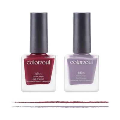 Colorsoul Bliss Vegan Nail Enamel, Candy Floss, Purple Water, B04, B07 (Pack of 2 x 8 ml) 1's - Nail Polish