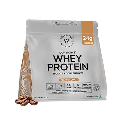 Wellbeing Nutrition 100% Native Whey Protein Isolate + Concentrate - Cappuccino 1 Kg - Nutritional Supplements