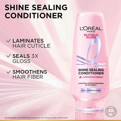 Loreal Paris Glycolic Gloss Conditioner, With Glycolic Acid, For Dull Hair, Seals 3X Gloss 340 ml - Conditioners