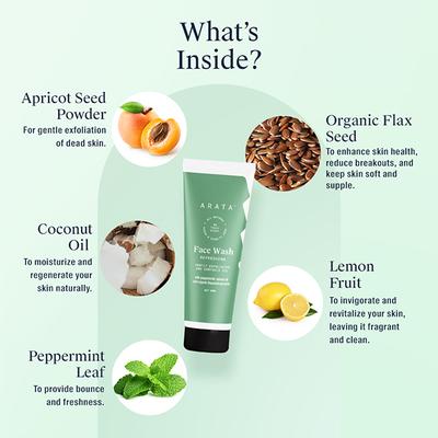 Arata Natural Refreshing Face Wash With Peppermint, Lemon oil & Organic Flaxseed 50 ml - Face Washes