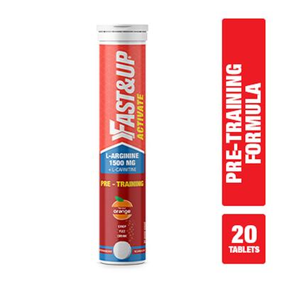 Fast&Up Activate Pre-Training Drink L-Arginine L-Carnitine 1500 mg Effervescent Tablet - Orange Flavour 20's - Workout Essentials