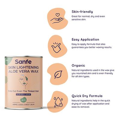Sanfe Skin Lightening Aloe Vera Wax - Aloevera & Sugar 600 gm - Hair Removal Accessories