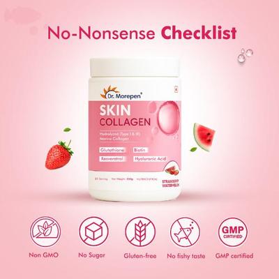 Dr. Morepen Skin Collagen Powder - Strawberry Watermelon 250 g - Hair & Skin