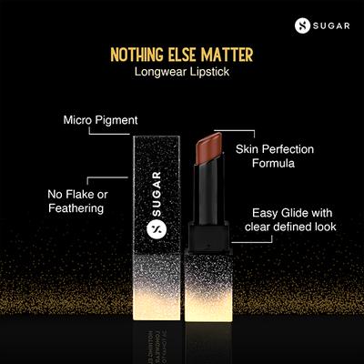 SUGAR Cosmetics Nothing Else Matter Longwear Lipstick - 31 Simmer Brown (Milk Chocolate Brown/Almond Brown) 3.2 gm - Lipsticks