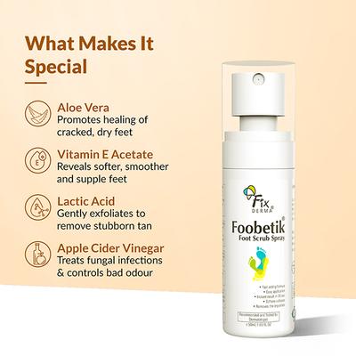 Fixderma Foobetik Foot Scrub Spray Dead Skin & Tan Removal Darkness Blackness Removal Scrub 50 ml - Foot Care
