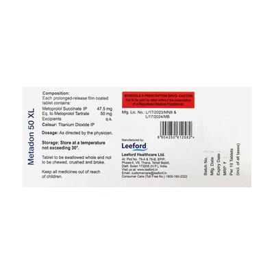 METADON XL 50 Tablet 10's - Hypertension-Bet