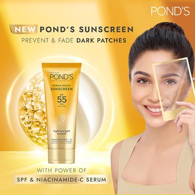 Ponds Serum Boost Sunscreen Cream SPF 55 PA ++ UVA UVB Lightweight Cream 50gm - Body Sunscreen