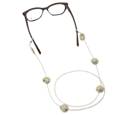 Modisch Off White Beads And White Round Shape Stone With Golden Print Sunglasses Chain (JC-15Owc) 1's - Wearables Sunglasses