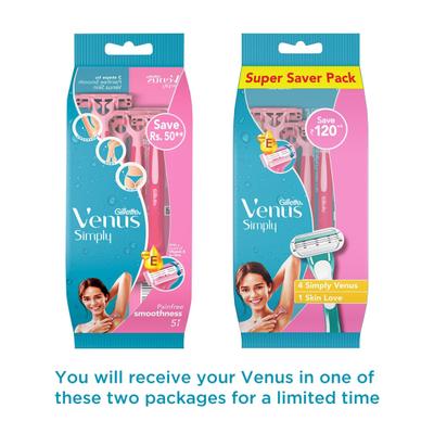 Gillette Venus Simply Hair Removal Razor for Women - 4 Simply Venus 1 for Skin Love 5's - Hair Removal Accessories