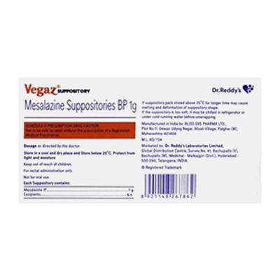 VEGAZ 1g Suppositories 7's - Ulcerative Colitis/Bowel Inflammatory Disease-GIT