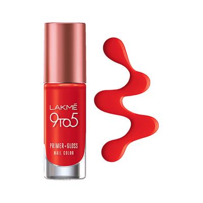 Lakme 9To5 Primer + Gloss Nail Colour Red Splash 6 Ml - Nail Polish
