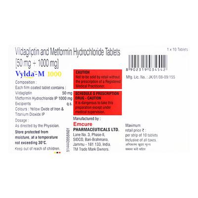 VYLDA M 1000mg Tablet 10's - Diabetes-Ant
