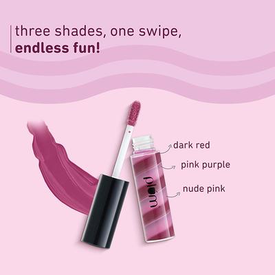 Plum Soft Swirl Lip Gloss, High-Shine Finish, Intense Pigment, 3 Shades In 1, 125 Black Currant 6 ml - Liquid Lipsticks
