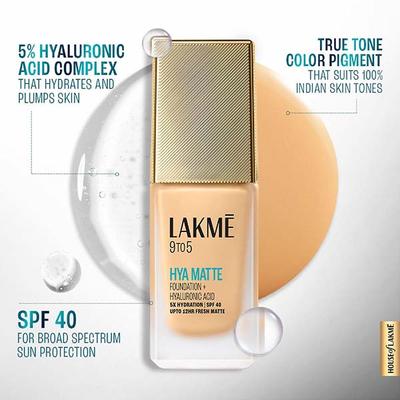 Lakme 9to5 Hya Matte Foundation + Hyaluronic Acid Cool Cinnamon 25 ml - Foundation