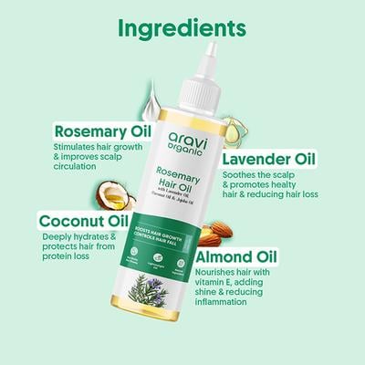 Aravi Organic 100% Pure Rosemary Lavender Hair Growth Carrier Hair Oil 200 ml - Hair Oils