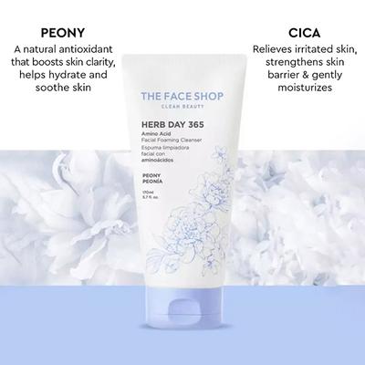 The Face Shop Herb Day 365 Amino Acid Facial Foaming Cleanser Peony 170 ml - Face Wash & Cleansers