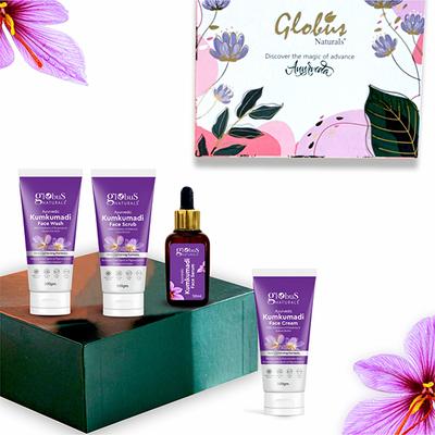 Globus Naturals Ayurvedic Kumkumadi Skin Lightening & Brightening Gift Box, Face Wash, Face Cream, Face Scrub & Face Serum 1's - Makeup Kits & Sets