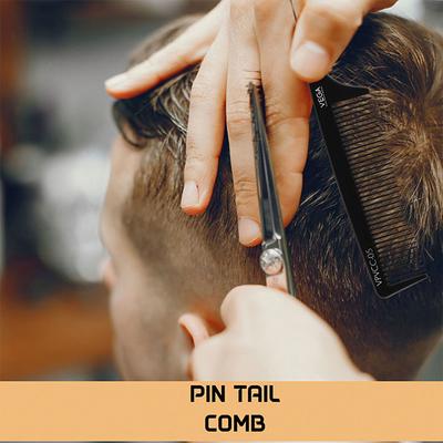 Vega Professional Pin Tail Comb (Carbon Anti-Static Black Line Hair Comb) (VPVCC-05) 1's - Hair Combs