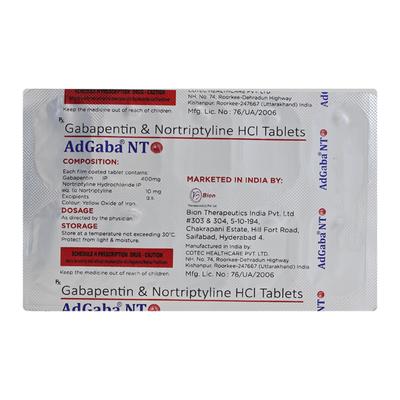 ADGABA NT Tablet 10's - Neuropathic Pain-Dru