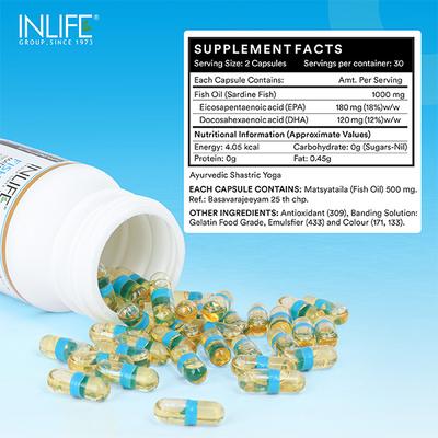 INLIFE Omega 3 Fish Oil 1000 mg Capsules 60's - Omega Fish Oil Fatty Acids