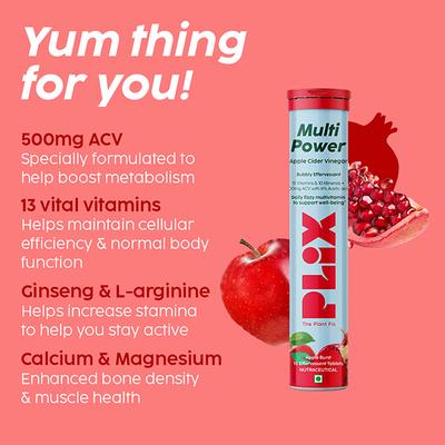 Plix The Plant Fix Multi Power Multivitamin + Apple Cider Vinegar Tablets, (Apple Burst) 4's - Apple Cider Vinegar - Acv