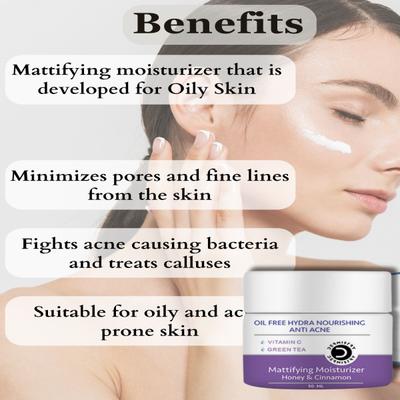 Dermistry Oil Free Hydra Nourishing Anti Acne Mattifying Moisturizer Honey And Cinnamon 50 ml + Anti Acne Pits And Scar Remover Face Serum 30 ml - Face Serum