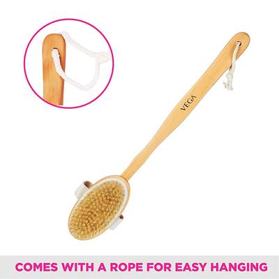 Vega Long Handle Wooden Bath Brush, Detachable For Men & Women, (Nba-1/3) - Loofahs & Sponges