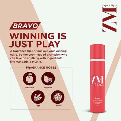 Zayn & Myza Bravo No Alcohol Body Spray For Men 150 ml - Men Deodorants/Roll-Ons