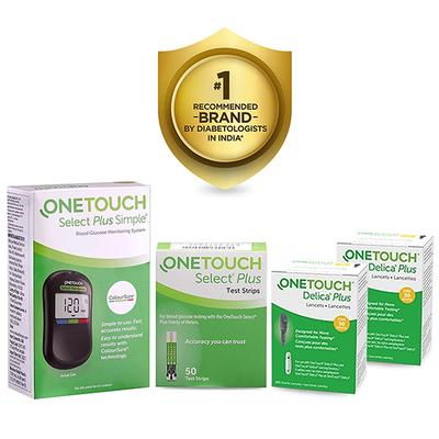 OneTouch Select Plus Combo Pack (Glucometer 1's + Test Strip 50's + Delica Plus Lancet (Pack of 2 x 25's)) - Blood Glucose Monitors/Strips