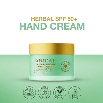 Soulflower Sunscreen SPF 50+ Hand Cream with Aloe Vera and Shea Butter 50 gm - Body Sunscreen