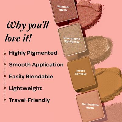 Faces Canada Second Skin 4 in 1 Face Palette, Blush + Contour + Highligher Velvet Finish 14.5 gm - Blushes