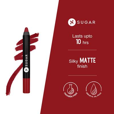SUGAR Cosmetics Matte As Hell Crayon Lipstick - 10 Cherry Darling (Cherry Red) 2.8 gm - Lip Crayons
