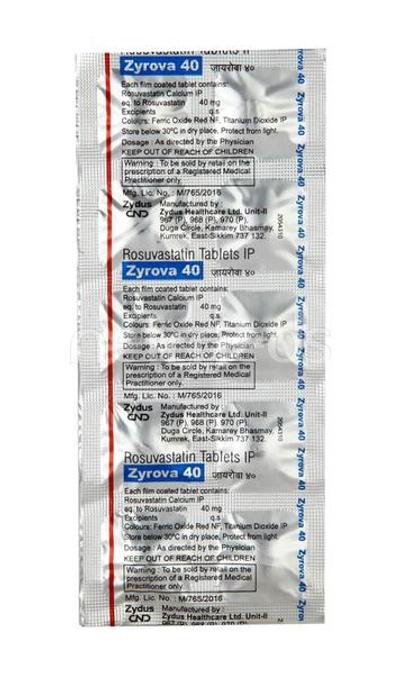 Zyrova 40mg Tablet 10'S - High Cholesterol-Dys