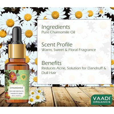 Vaadi Herbals Chamomile Essential Oil - Reduces Blemishes, Evens Skin Tone - Relieves Stress, Better Sleep - 100% Pure Therapeutic Grade 10 ml - Essential Oils