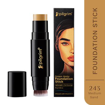 Pilgrim Medium Sand Foundation Stick, Dream Matte, Lightweight, Full Coverage with Vitamin C 10 gm - Foundation