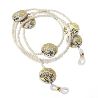 Modisch Off White Beads And White Round Shape Stone With Golden Print Sunglasses Chain (JC-15Owc) 1's - Wearables Sunglasses