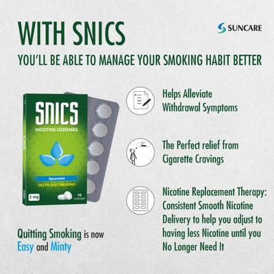 Snics Nicotine 2 mg Lozenges - Spearmint 10's - Nicotine Gums/Lozenges