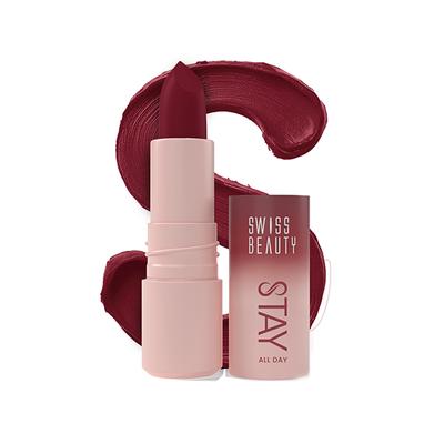 Swiss Beauty Stay All Day Lipstick ,12-Hrs Stay, Matte Finish with Vitamin E & Shea Butter -12 Juicy 4 gm - Lipsticks