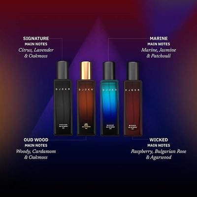 Djokr Perfume Gift Set for Men - Eau De Parfum Signature Oud Wood, Marine (4x20 ml) 4's - Men Perfumes (Edt/Edp)