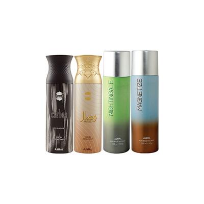 Ajmal 1 Carbon Homme, 1 Wisal, 1 Nightingale And 1 Magnetize Deodorants Pack of 4 200 ml - Deodorants/Roll-Ons