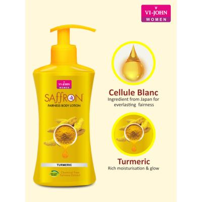 Vi-John Women Saffron Fairness Body Lotion (Rose + Turmeric + Cocoa Butter) - Pack of 3 x 250 ml - Lotions & Creams