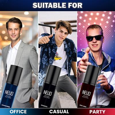 NEUD 3-in-1 Perfumed Body Sprays for Men, Long-Lasting, No Gas, No CFC - (3x120ml Each) 3's - Men Perfumes (Edt/Edp)