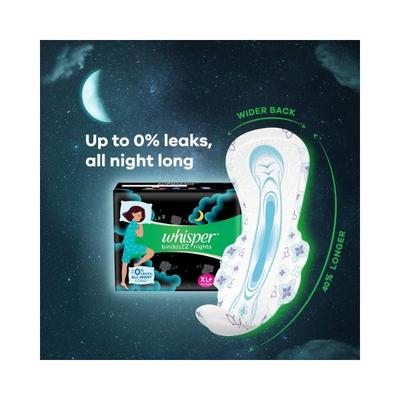 Whisper Bindazzz Nights Sanitary Pads For Women, Xl+ 15 Napkins 1's - Others
