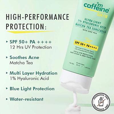 Mcaffeine Sun Fix Ultra Light 1% Hyaluronic Acid Matcha Tea Sunscreen SPF 50+ & Pa++++ 50 ml - Body Sunscreen