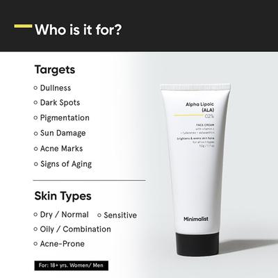 Minimalist Alpha Lipoic (ALA) with Vitamin C 2% Brightening Cream with potent antioxidants 50 gm - Face Creams
