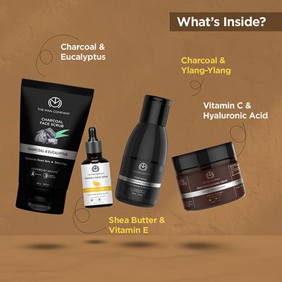 The Man Company Face in Point Vitamin C face serum, charcoal face wash, charcoal face scrub and moisturising cream (50gm + 30ml + 100ml + 100gm) 1's - Facial Kits